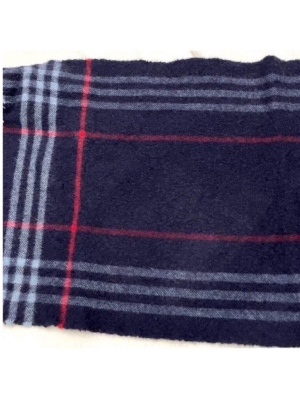 Burberry Cashmere Navy Plaid Fringe Scarf with Red Accent
One Size - Picture 3 of 5